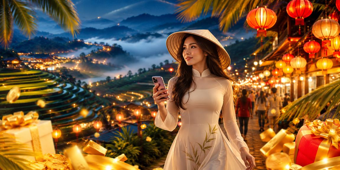 Người dùng truy cập casino trên điện thoại tại chợ đêm Sapa